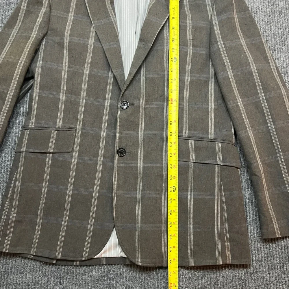 Joseph Abboud Mens Brown Windowpane Plaid Linen Blend Blazer Sport Coat medium